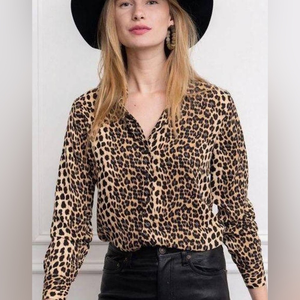 The Shirt by Rochelle Behrens Leopard Print Button-Down Shirt - Tan & Black